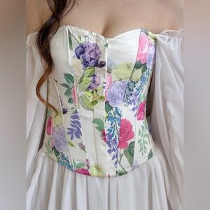 Primark Floral Corset Blouse with White Sleeves